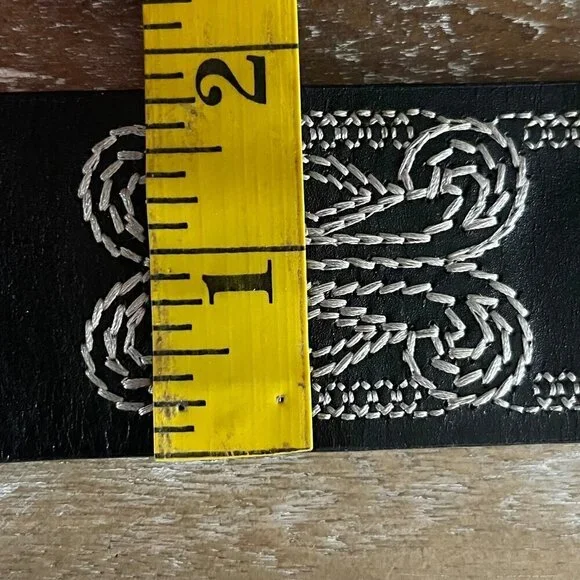 Coldwater Creek Womens Genuine Leather Belt Size L Black Embroidered Western Boh - Picture 5 of 11
